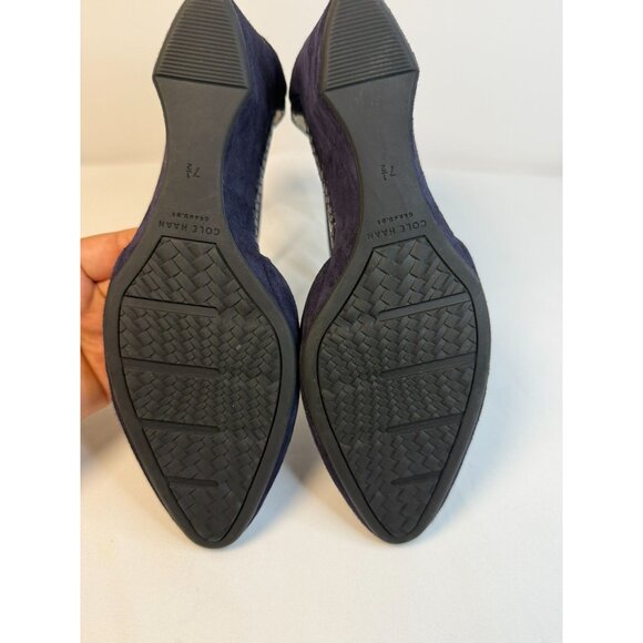 Cole Haan Grand Os Lara Womens Size 7.5 Navy Blue Wedges Ankle Strap Suede Pump - Picture 10 of 12